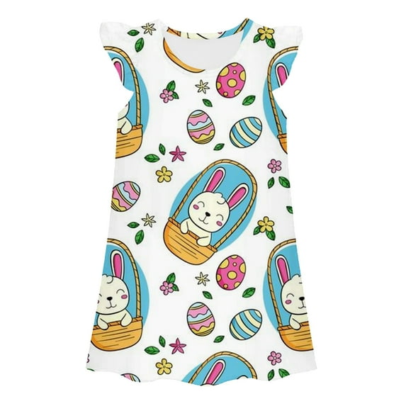 Gunia Cute Girls Nightgowns Kids Easter Print Princess Dress Gown Toddlers Casual Wear Dresses Sleepwear Pajama Sleep Dress Nightshirts Sky Blue 3-4 Years