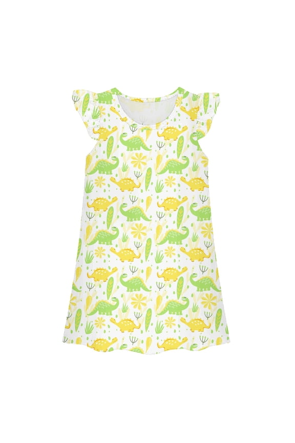 Cute Girls Nightgowns Summer Dress Casual Round Neck Sleeveless Loose Fit Home Wear Comfortable Play Outfits For Toddler Kids Age 3-10 Years Loungewear Pajama Sleep Dress Nightshirts Yellow