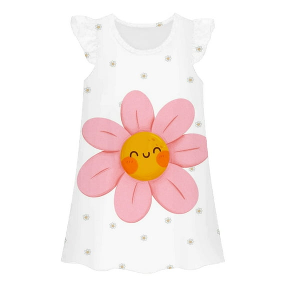 Gunia Cute Girls Nightgowns Summer Dress Casual Round Neck Sleeveless Loose Fit Home Wear Comfortable Play Outfits For Toddler Kids Age 3-10 Years Pajama Sleep Dress Nightshirts Light Pink