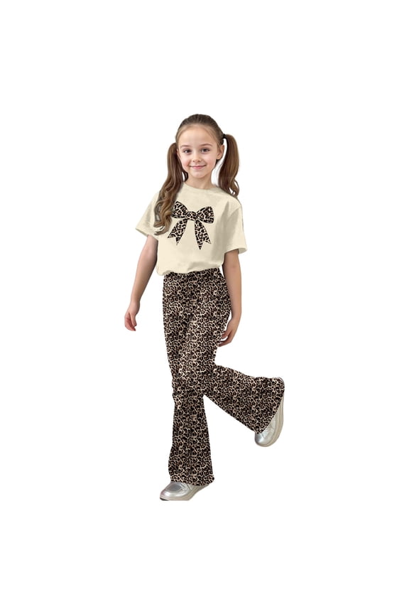 Cute Outfits For Girls Casual Fashion Outfit Bow Short Sleeve Top Long Pants 2 Piece Playwear Soft Clothes Set Girls Summer Outfits 7-13 Years