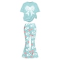 thumbnail image 1 of Gunia Cute Outfits For Girls Valentine'S Day Outfit With Bow Heart Print Short Sleeve Top Flare Leg Pants Casual 2 Piece Breathable Clothes Set Girls Summer Outfits 7-13 Years, 1 of 4