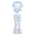thumbnail image 1 of Gunia Cute Outfits For Girls Valentine'S Day Outfit With Bow Heart Print Short Sleeve Top Flare Leg Pants Casual 2 Piece Soft Clothes Set Girls Summer Outfits 7-13 Years, 1 of 4