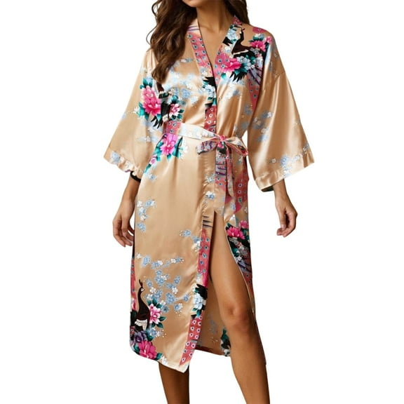 Gunia Cute Pajama Sets For Women Ladies' Print Long Robe Lightweight Bathrobe Homewear Yellow L