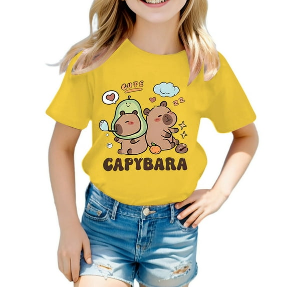 Gunia Cute Tops Teen Girls,Round Neck Cartoon Animal Patterned Printed Loose Casual Short Sleeved Soft Teen Girl Shirts,8-10 Years
