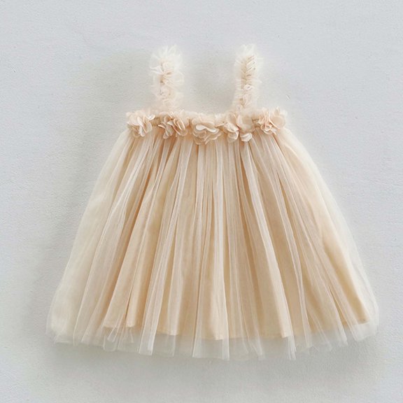 Gunia Dresses For Girls Sleeveless Mesh Flowers Holiday Dance Clothes Wedding Dress For Toddler Kids Teen Size 18-24 Months