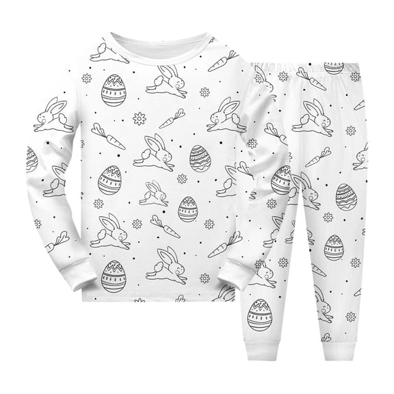 Gunia Easter Bunny Eggs Kids Diy Hand Painted Homewear Set Colouring Pajama Sets For Boy And Girl Can Play With And Wear White Comfortable Sleepwear,Size 6-7 Years