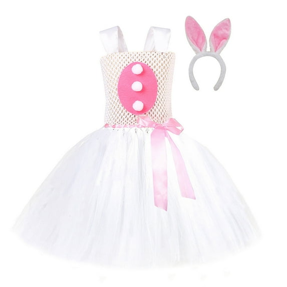 Gunia Easter Dress For Girls Pink Adorable Bunny Princess Cute Plush Rabbit Ears Party Mesh Tufted Dress Sundress 2-12 Years
