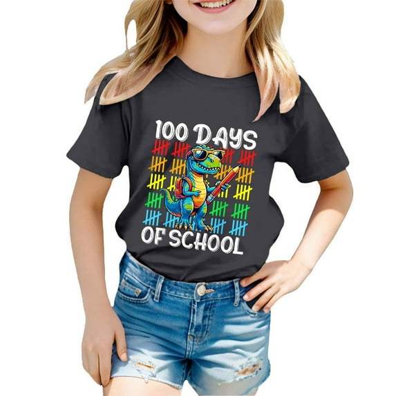 Gunia Fashion Shirts For Boys Girls 100 Days Of School Boy And Girl Casual Print Crewneck Loose Short Sleeve Holiday Tshirts Tops 3-4 Years