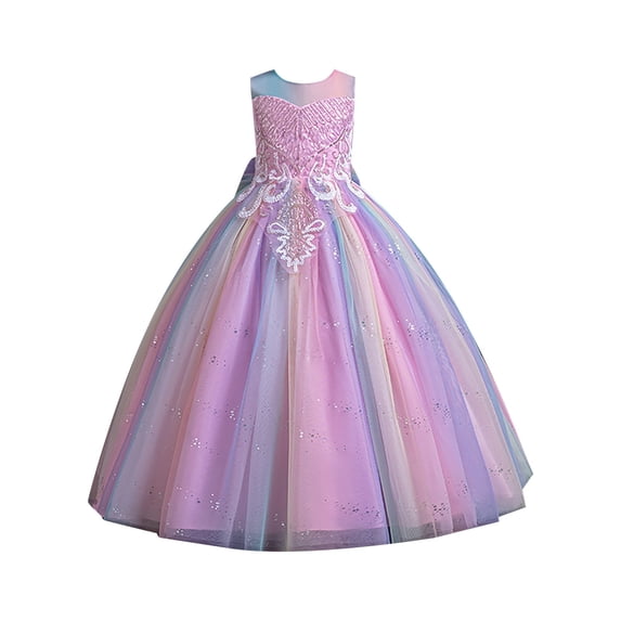 Gunia Flower Girl Dresses For Wedding Sleeveless Sequin Bridesmaid Pageant Party Long Dress Formal Pink Dress For Girls 3-13 Years