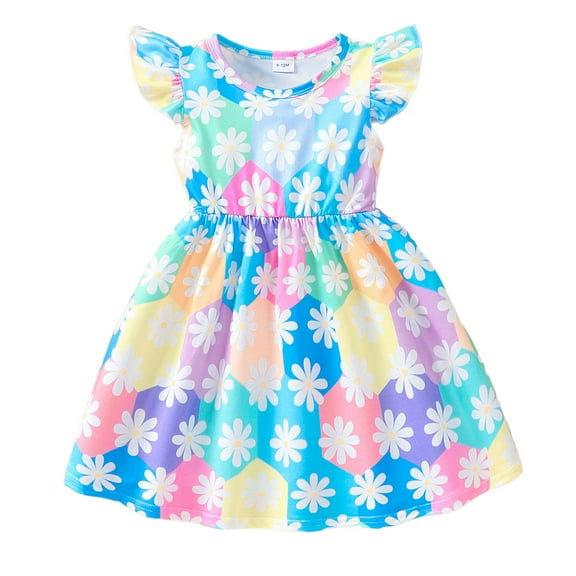 Gunia Flower Girls Dresses Toddler Fly Sleeve Prints Dance Party Clothes Dress For Wedding 3-6 Months