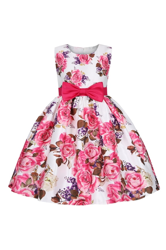 Flower Little Girl Dresses Toddler Kids Floral Flowers Prints Sleeveless Beach Straps Princess Clothes Formal Pink Dress For Girls 2-10 Years