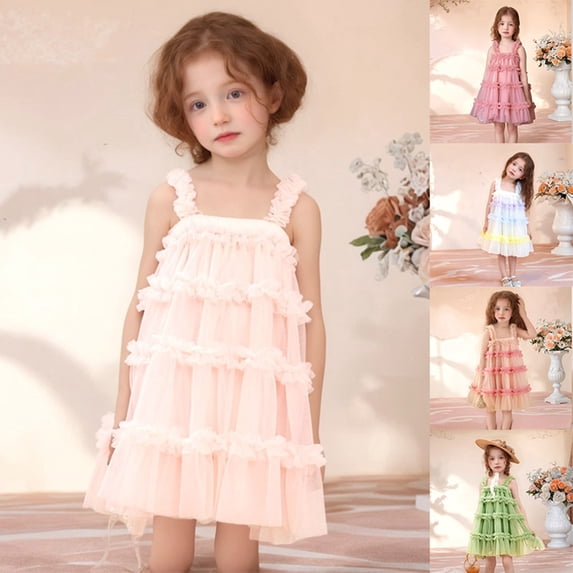 Gunia Flower Toddler Girl Dresses For Wedding Sleeveless Fairy Dress Formal Light Pink Dress For Girls 18M-7Y