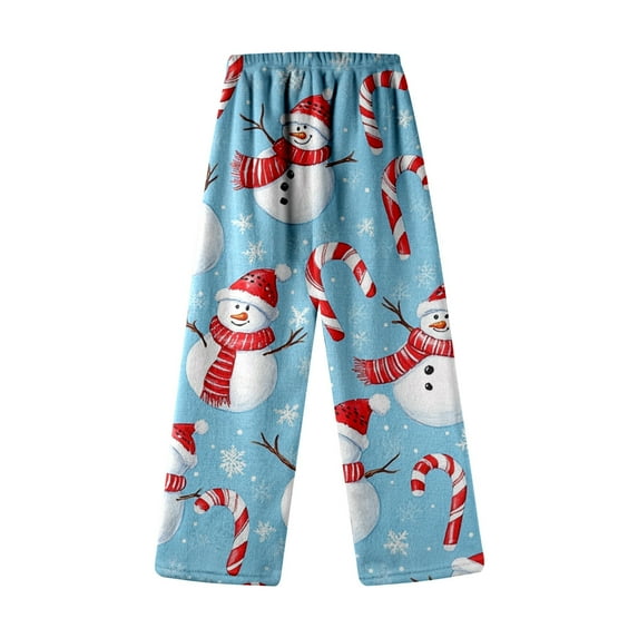 Gunia Fluffy Pajama Pants For Kids Snowman Autumn Winter Christmas Cute Cartoon Print Casual Home Long Pants Pjs Skin-Friendly Loungewear