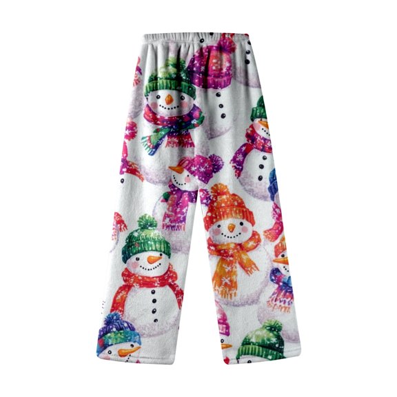 Gunia Fluffy Pajama Pants For Kids Snowman Autumn Winter Christmas Cute Cartoon Print Casual Home Long Pants Pjs Skin-Friendly Nightwear