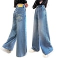 thumbnail image 1 of Gunia Girl Baggy Jeans Straight Leg Casual Loose Fit Wide Leg Yellow Letter Print Comfortable Trousers Kids Girl Denim Pants 5-15 Years, 1 of 9
