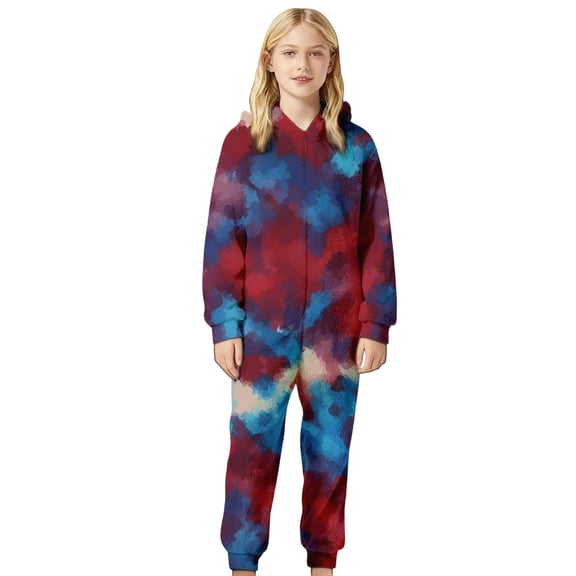 Gunia Girl Pajamas Boys Flannel Tie Dye 1 Piece Zip Front Hooded Romper Jumpsuit Pjs 2-3 Years