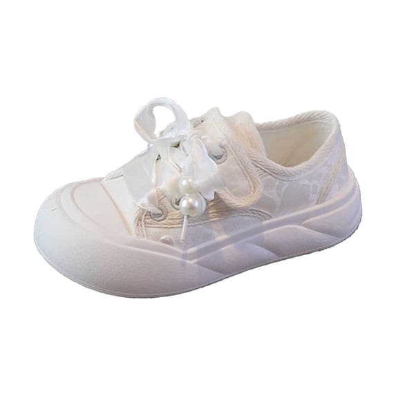 Gunia Girl Sneakers Canvas Low Top Casual Shoes Versatile Design Soft Sole Comfortable Athletic Footwear Play Toddler Little Kids Running Walking Athletic Shoes 4-12 Years