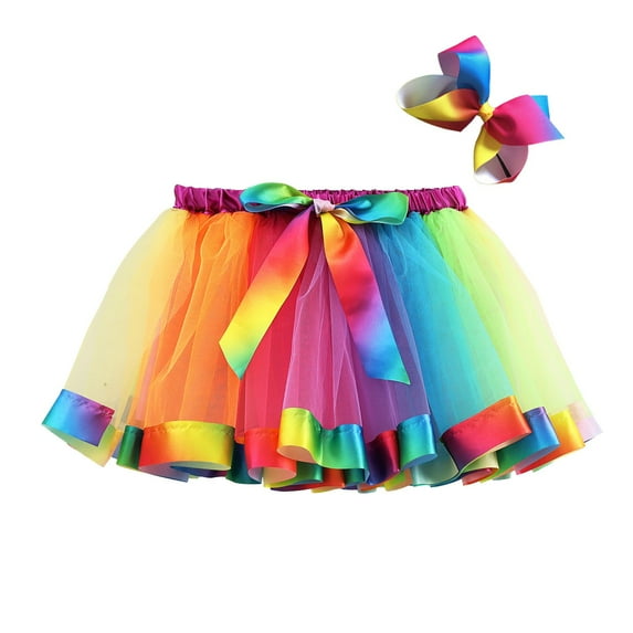 Gunia Girl Tutu Skirts Gradient Color Print With Bow Dress Casual Wear Princess Birthday Party Kids Toddler Girls Skirt 6-8 Years