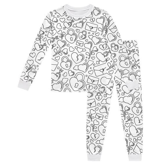 Gunia Girl Valentines Pajamas Children Crew Neck Long Sleeve Top Trousers Diy Hand Painted Set Home Wear Pj'S For Valentine's Day White 4-5 Years