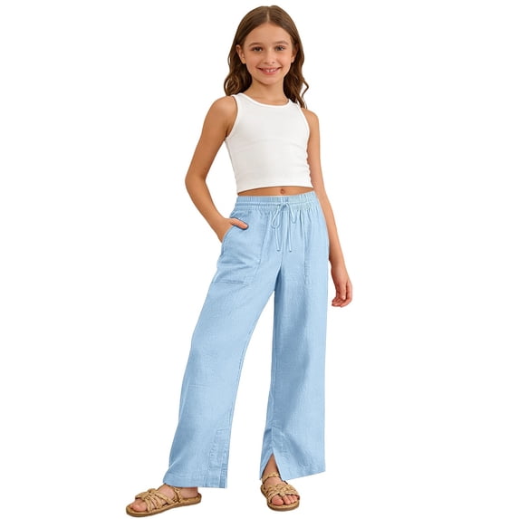 Gunia Girl Wide Leg Pants Casual Soft Stretch Comfy Everyday Playwear Trousers With Elastic Waist Toddler Kids Pants 4-14 Years