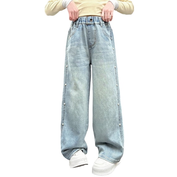 Gunia Girls' Baggy Jeans Straight Leg Summer Casual Trousers Big Kids Wide Leg Design Toddler Teen Girl Denim Pants 4-14 Years