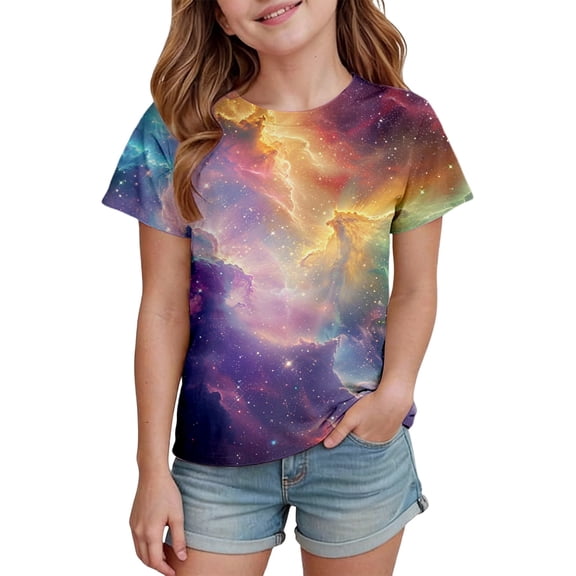 Gunia Girls Casual Short Sleeve T Shirts Kids Summer Tops 3D Graphic Crewneck Basic Toddler Tees Tshirts Grey