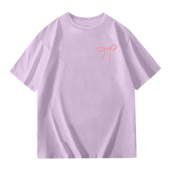 Gunia Girls Casual Short Sleeve T Shirts Kids Summer Tops Cute Bow Graphic Crewneck Basic Toddler Tees Tshirts Purple