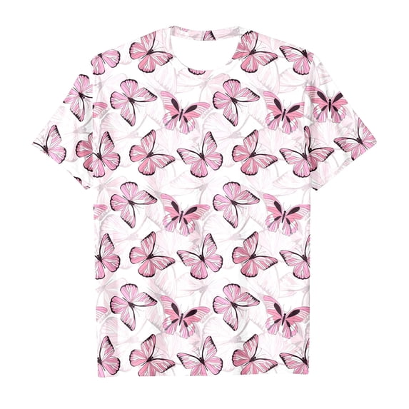 Gunia Girls Casual Short Sleeve T Shirts Kids Summer Tops Cute Butterfly Graphic Crewneck Basic Toddler Tees Tshirts Pink