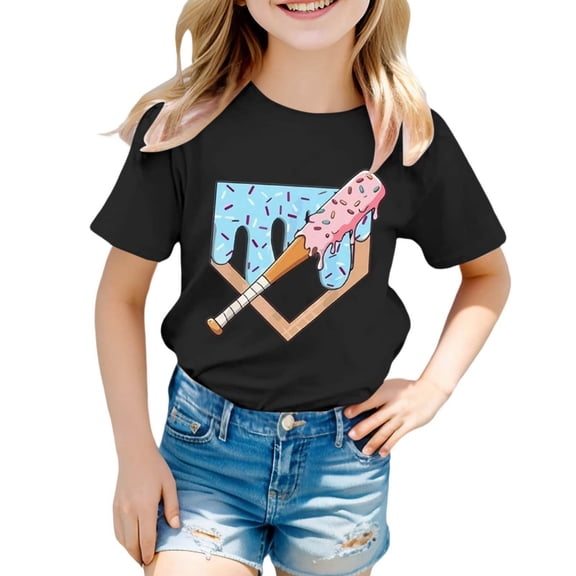 Gunia Girls Casual Short Sleeve T Shirts Kids Summer Tops Cute Graphic Crewneck Basic Toddler Tees Tshirts Black