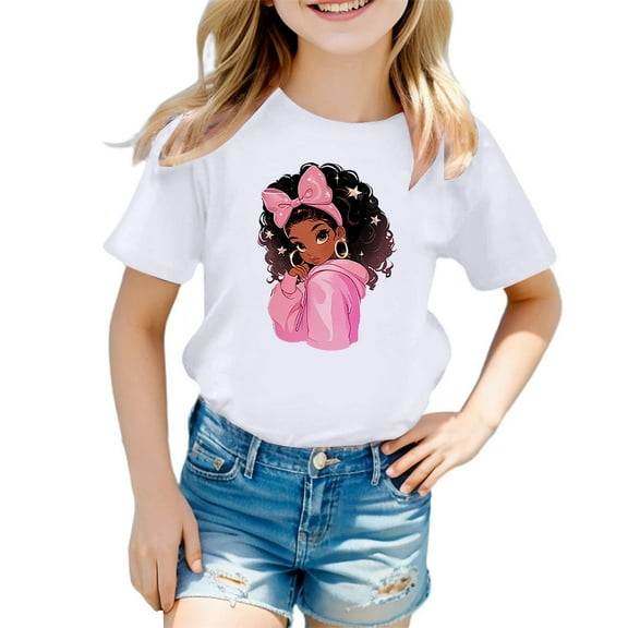 Gunia Girls Casual Short Sleeve T Shirts Kids Summer Tops Cute Graphic Crewneck Basic Toddler Tees Tshirts White