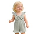 thumbnail image 1 of Gunia Girls Denim Overalls Bowknot Romper With Bow Flutter Sleeves Striped Toddler Baby Jumpsuit 6M-4Y, 1 of 5