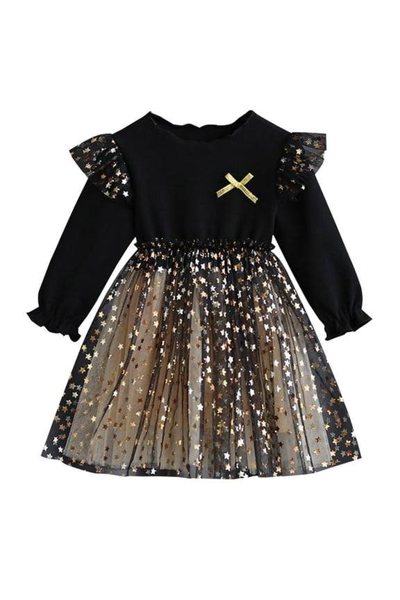 Girls Dress Star Print Dress Princess Casual Knee Length Dress For Autumn And Winter For Party Birthday 18-24 Months