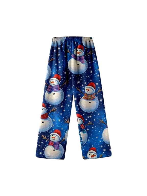 Girls Flannel Pajama Pants Snowman Autumn Winter Christmas Cute Cartoon Print Casual Home Long Pants Pjs Cosy Nightwear
