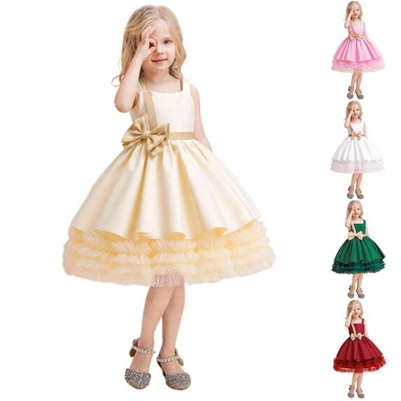 Gunia Girls Formal Dress Elegant Party Tutu Gown Celebrations Satin Lace Wedding Beige Dress For Girls 3-13 Years