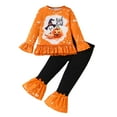 thumbnail image 1 of WeeBloom Girls Halloween Outfits Hallowmas Set Cute Pumpkin Print Long Sleeve Blouse With Lace Trim Flared Pants For Kids Party Dress Up Girl Outfit,Red 1-2 Years, 1 of 9