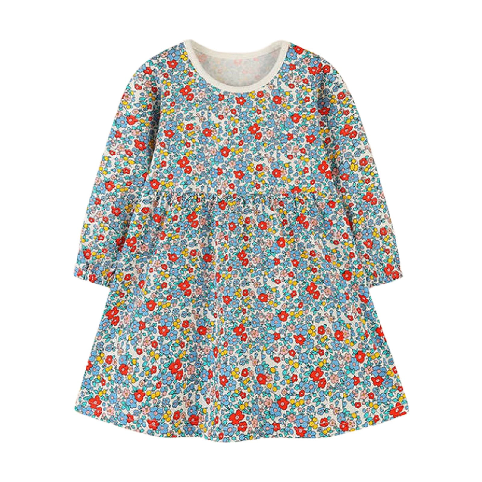 Gunia Girls Holiday Dress Children Floral Printed Mesh Stylish Little Girl Dress Leisure 6-7 Years