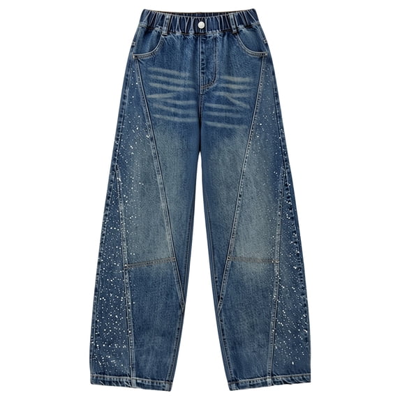 Gunia Girls Jeans With Rhinestone Winter Fleece Lined Warm Style Flared Trousers Kids Denim Pants 5-16 Years