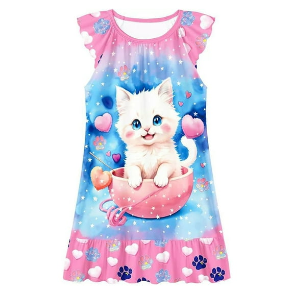 Gunia Girls Nightgowns Summer Dresses Cute Animal Print Sleeveless Loose Fit Cartoon Casual Playwear Age 3-10 Years Sleepwear Night Gowns For Kids Girl,Light Purple 6-7 Years