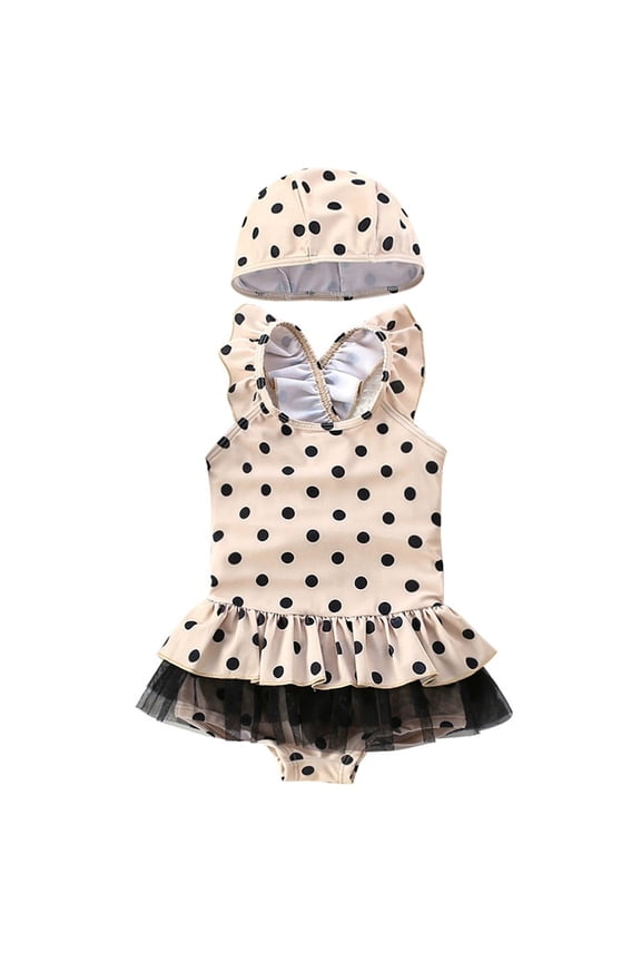 Girls One Piece Swimsuits Ruffle Hem Bathing With Polka Pattern Baby Toddler Kids Girl Swimsuit For Beach Pool 1-8 Years