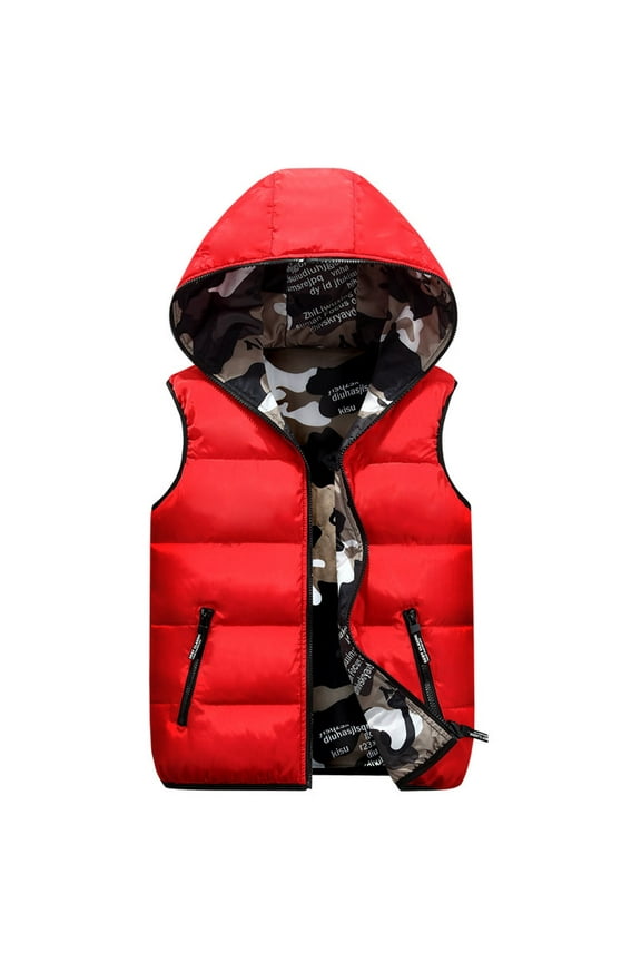 Girls' Outerwear Jackets Coats Sleevelss Puffer Down Hooded Vest Padded Camo Reversible Waist For Baby Toddler Kids Size 4-5 Years