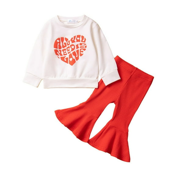 Gunia Girls Outfit 12-24 Months Valentine's Day Pajamas Set Heart Print Pajamas Top Pants Satin 2 Piece Sleepwear Dailywear For Kids Skin-Friendly