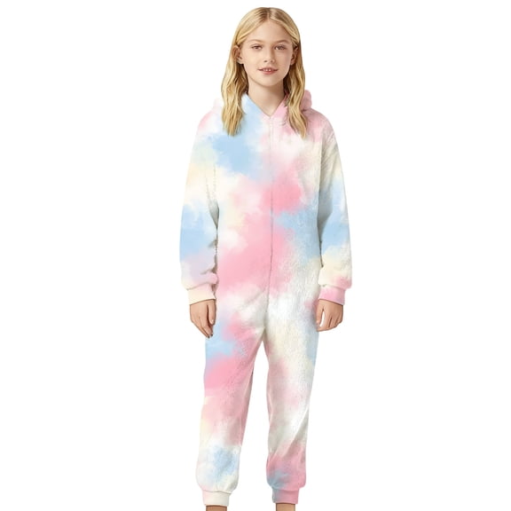 Gunia Girls Pajamas Boys Flannel Tie Dye 1 Piece Zip Front Hooded Romper Jumpsuit Pjs 2-3 Years