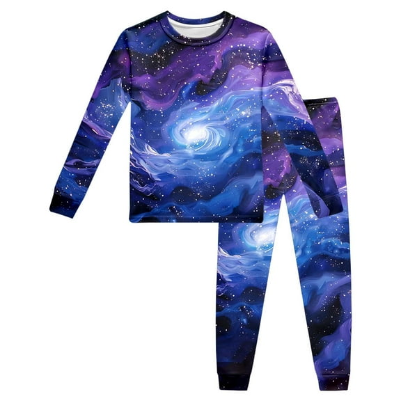 Gunia Girls Pajamas Children Long Sleeved Space Star Printed Home Wear Top Pants Suit Casual Wear Pjs Purple 2-3 Years