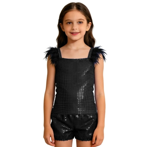 Gunia Girls Party Outfit Glam Outfit Sequin Sleeveless Top Shorts Show Leisure Clothes Set For Stage Performance Holiday 2-12 Years