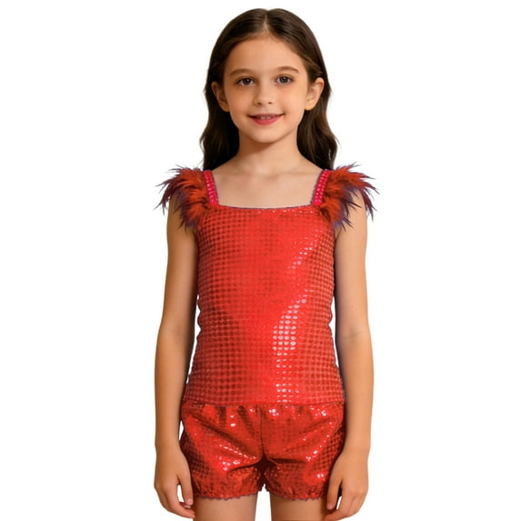 Gunia Girls Party Outfits Glam Outfit Sequin Sleeveless Top Shorts Show Soft Clothes Set For Stage Performance Holiday 2-12 Years