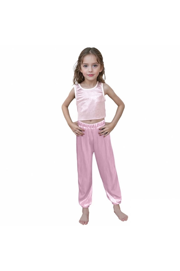 Girls Party Outfits Vertical Stripe Drape Art Long Pants Pants 5-13 Years Old Breathable Clothes Set For Stage Performance Holiday 5-13 Years