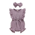thumbnail image 1 of Gunia Girls Rompers,Sleeveless Button Ruffle Jumpsuit Headband Kids Jumpsuit Breathable Summer Overalls For Girl,0-6 Months, 1 of 8