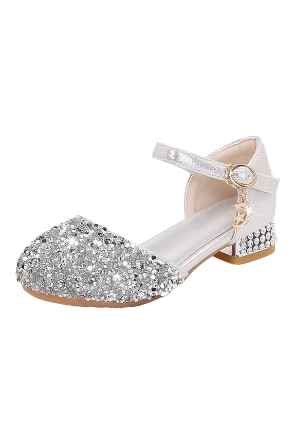Girls Sandals Kids Elegant Party Heeled Shoes With Strap Comfort Sole Youth Silver Sandals For Girls