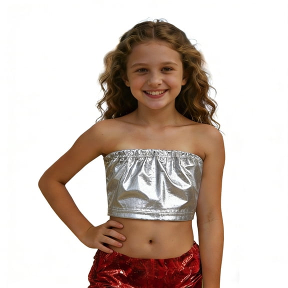 Gunia Girls Sequin Top Glitter Sleeveless Crop Dance Blouse Performance Dancewear Party Sparkly Tops For Girl Silver