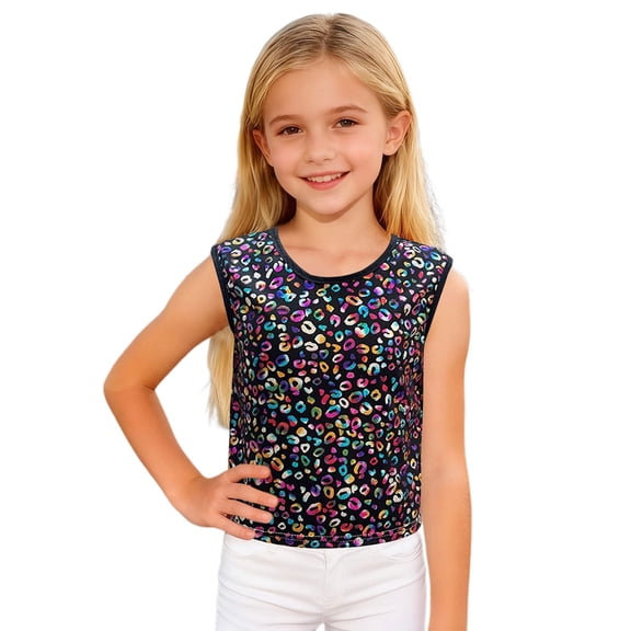 Gunia Girls Sequin Top Glitter Sleeveless Dance Blouse Performance Dancewear Party Sparkly Tops For Girl Black